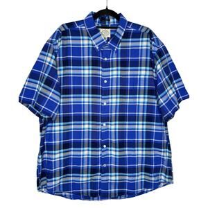 St. John’s Bay Easy Care Short Sleeve Plaid Button Up Shirt Size XXL Blue Casual